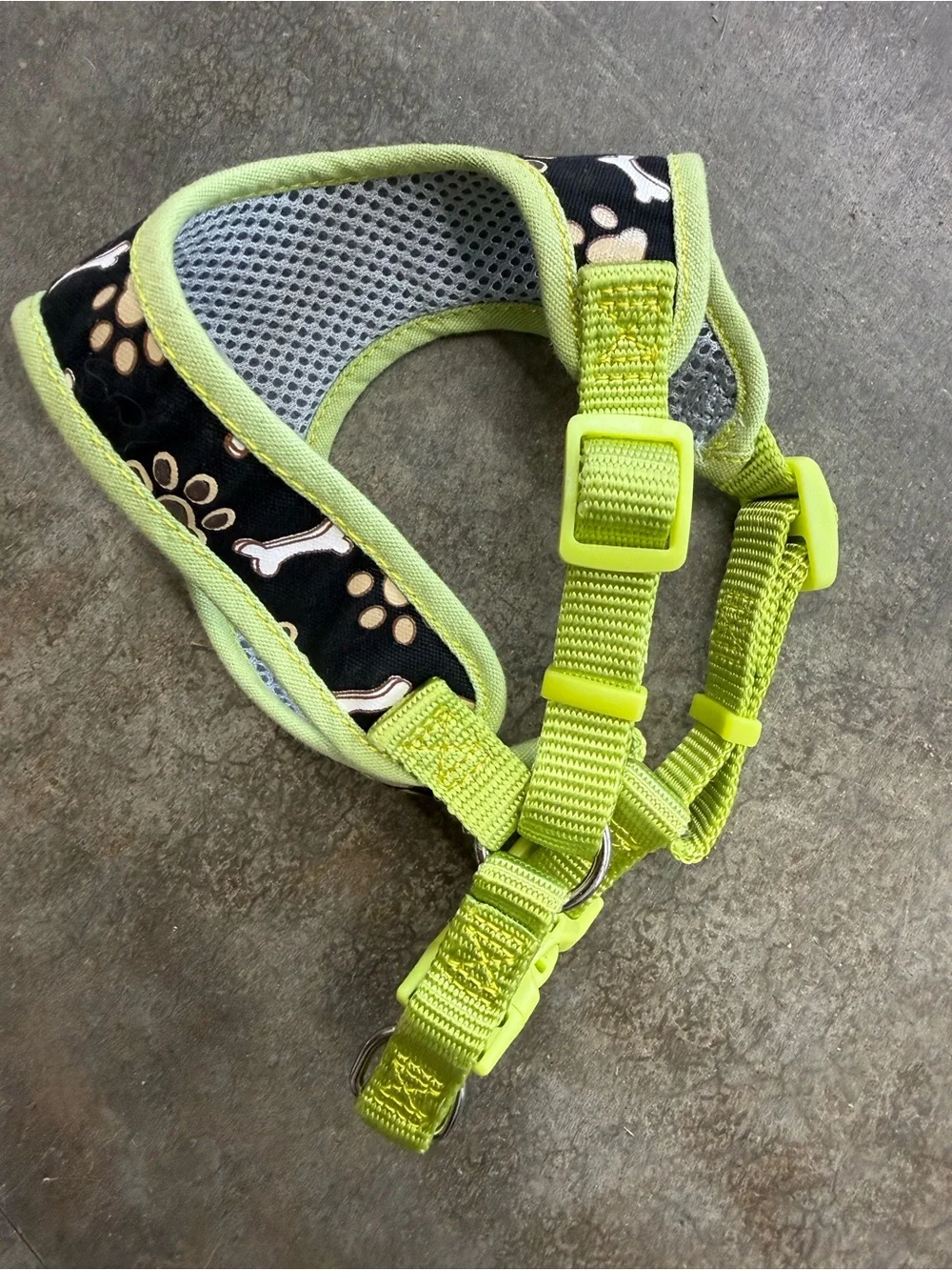 Dog Harness with Lime Trim and Paw & Bone Pattern by Costal